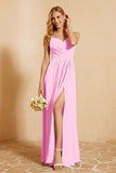 Spaghetti Straps Backless Chiffon Bridesmaid Dress Ruched Pleated Formal Evening Dresses Gowns