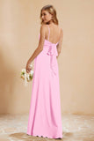 Spaghetti Straps Backless Chiffon Bridesmaid Dress Ruched Pleated Formal Evening Dresses Gowns