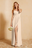 Spaghetti Straps Backless Chiffon Bridesmaid Dress Ruched Pleated Formal Evening Dresses Gowns