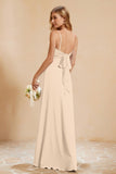 Spaghetti Straps Backless Chiffon Bridesmaid Dress Ruched Pleated Formal Evening Dresses Gowns