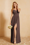 Spaghetti Straps Backless Chiffon Bridesmaid Dress Ruched Pleated Formal Evening Dresses Gowns