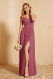 Spaghetti Straps Backless Chiffon Bridesmaid Dress Ruched Pleated Formal Evening Dresses Gowns