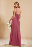 Spaghetti Straps Backless Chiffon Bridesmaid Dress Ruched Pleated Formal Evening Dresses Gowns