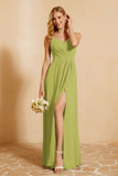 Spaghetti Straps Backless Chiffon Bridesmaid Dress Ruched Pleated Formal Evening Dresses Gowns