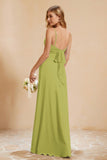 Spaghetti Straps Backless Chiffon Bridesmaid Dress Ruched Pleated Formal Evening Dresses Gowns