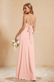 Spaghetti Straps Backless Chiffon Bridesmaid Dress Ruched Pleated Formal Evening Dresses Gowns