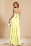 Spaghetti Straps Backless Chiffon Bridesmaid Dress Ruched Pleated Formal Evening Dresses Gowns
