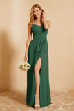 Spaghetti Straps Backless Chiffon Bridesmaid Dress Ruched Pleated Formal Evening Dresses Gowns