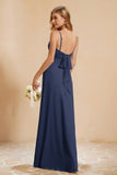Spaghetti Straps Backless Chiffon Bridesmaid Dress Ruched Pleated Formal Evening Dresses Gowns