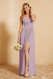 Spaghetti Straps Backless Chiffon Bridesmaid Dress Ruched Pleated Formal Evening Dresses Gowns