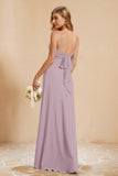 Spaghetti Straps Backless Chiffon Bridesmaid Dress Ruched Pleated Formal Evening Dresses Gowns