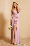 Spaghetti Straps Backless Chiffon Bridesmaid Dress Ruched Pleated Formal Evening Dresses Gowns
