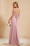 Spaghetti Straps Backless Chiffon Bridesmaid Dress Ruched Pleated Formal Evening Dresses Gowns