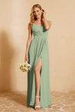 Spaghetti Straps Backless Chiffon Bridesmaid Dress Ruched Pleated Formal Evening Dresses Gowns