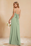 Spaghetti Straps Backless Chiffon Bridesmaid Dress Ruched Pleated Formal Evening Dresses Gowns