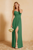 Spaghetti Straps Backless Chiffon Bridesmaid Dress Ruched Pleated Formal Evening Dresses Gowns
