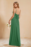 Spaghetti Straps Backless Chiffon Bridesmaid Dress Ruched Pleated Formal Evening Dresses Gowns