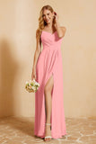 Spaghetti Straps Backless Chiffon Bridesmaid Dress Ruched Pleated Formal Evening Dresses Gowns