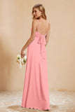 Spaghetti Straps Backless Chiffon Bridesmaid Dress Ruched Pleated Formal Evening Dresses Gowns