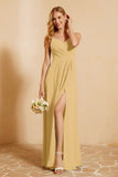 Spaghetti Straps Backless Chiffon Bridesmaid Dress Ruched Pleated Formal Evening Dresses Gowns