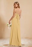 Spaghetti Straps Backless Chiffon Bridesmaid Dress Ruched Pleated Formal Evening Dresses Gowns