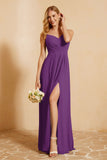 Spaghetti Straps Backless Chiffon Bridesmaid Dress Ruched Pleated Formal Evening Dresses Gowns