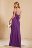 Spaghetti Straps Backless Chiffon Bridesmaid Dress Ruched Pleated Formal Evening Dresses Gowns