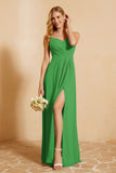 Spaghetti Straps Backless Chiffon Bridesmaid Dress Ruched Pleated Formal Evening Dresses Gowns