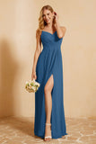 Spaghetti Straps Backless Chiffon Bridesmaid Dress Ruched Pleated Formal Evening Dresses Gowns