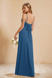 Spaghetti Straps Backless Chiffon Bridesmaid Dress Ruched Pleated Formal Evening Dresses Gowns