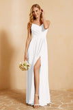 Spaghetti Straps Backless Chiffon Bridesmaid Dress Ruched Pleated Formal Evening Dresses Gowns