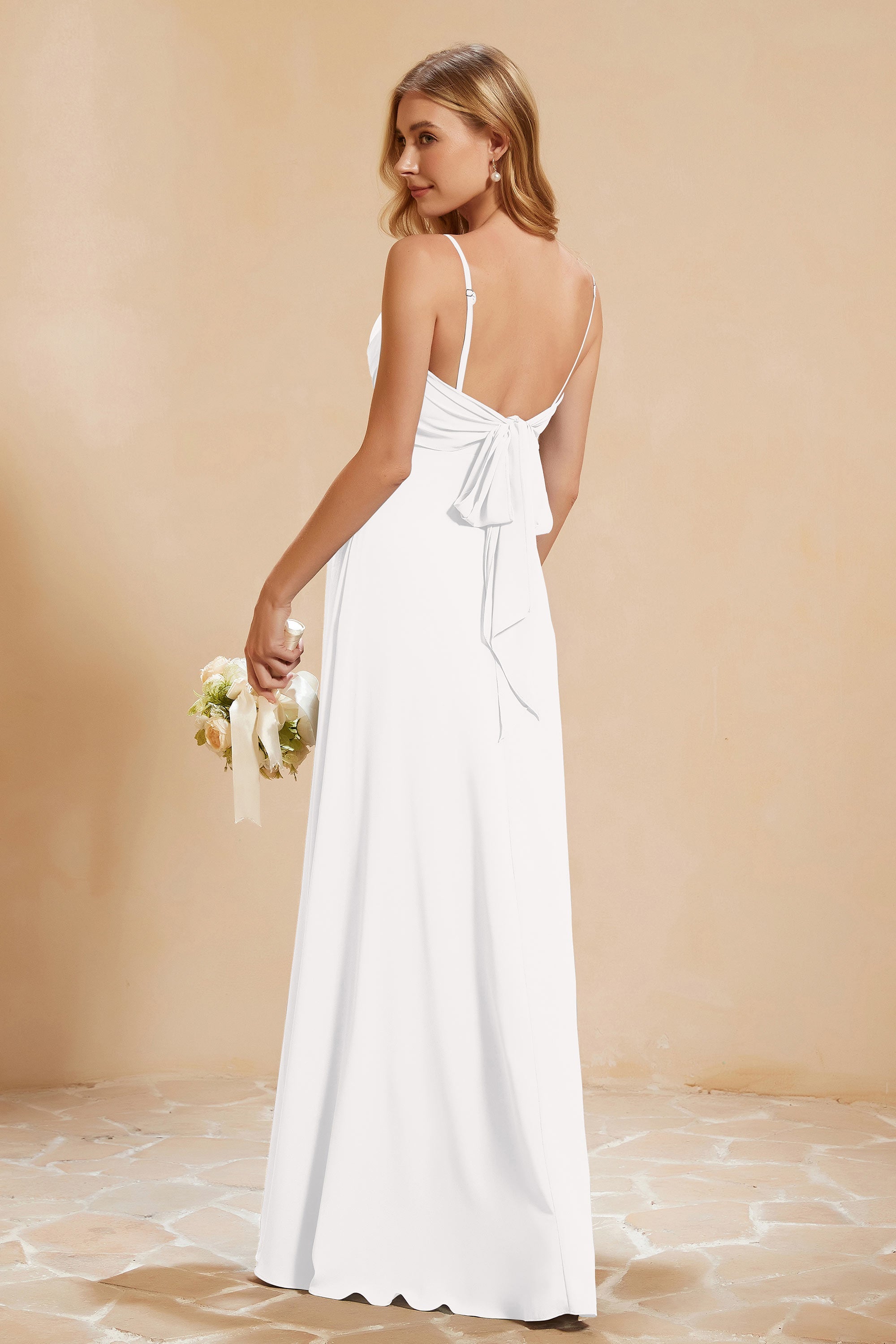 Spaghetti Straps Backless Chiffon Bridesmaid Dress Ruched Pleated Formal Evening Dresses Gowns