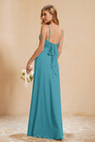 Spaghetti Straps Backless Chiffon Bridesmaid Dress Ruched Pleated Formal Evening Dresses Gowns