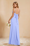 Spaghetti Straps Backless Chiffon Bridesmaid Dress Ruched Pleated Formal Evening Dresses Gowns