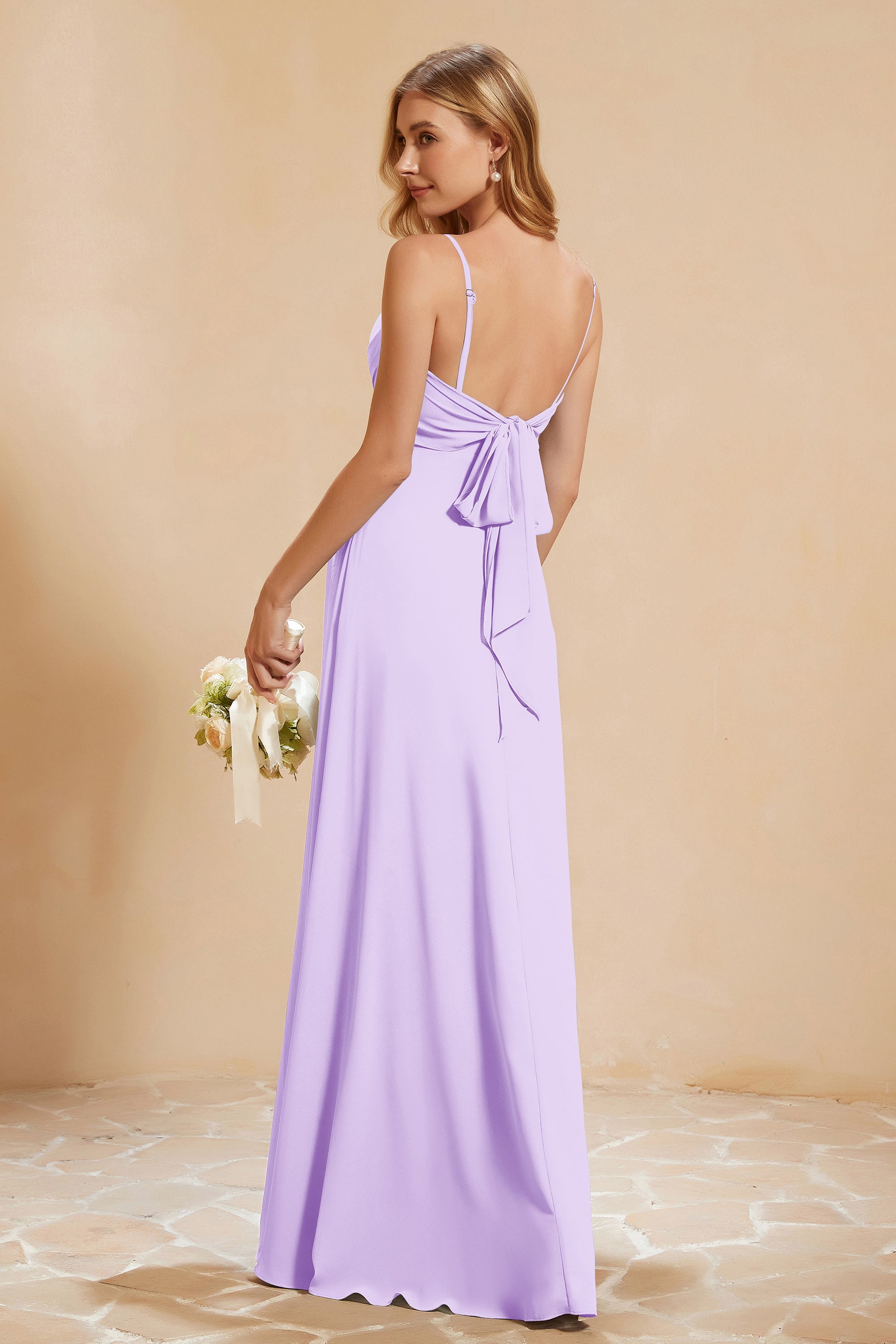 Spaghetti Straps Backless Chiffon Bridesmaid Dress Ruched Pleated Formal Evening Dresses Gowns