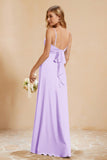 Spaghetti Straps Backless Chiffon Bridesmaid Dress Ruched Pleated Formal Evening Dresses Gowns