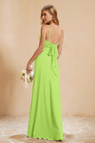 Spaghetti Straps Backless Chiffon Bridesmaid Dress Ruched Pleated Formal Evening Dresses Gowns