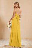 Spaghetti Straps Backless Chiffon Bridesmaid Dress Ruched Pleated Formal Evening Dresses Gowns