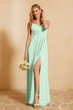 Spaghetti Straps Backless Chiffon Bridesmaid Dress Ruched Pleated Formal Evening Dresses Gowns