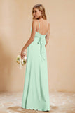 Spaghetti Straps Backless Chiffon Bridesmaid Dress Ruched Pleated Formal Evening Dresses Gowns