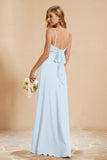 Spaghetti Straps Backless Chiffon Bridesmaid Dress Ruched Pleated Formal Evening Dresses Gowns