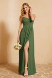 Spaghetti Straps Backless Chiffon Bridesmaid Dress Ruched Pleated Formal Evening Dresses Gowns