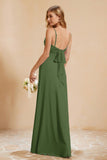 Spaghetti Straps Backless Chiffon Bridesmaid Dress Ruched Pleated Formal Evening Dresses Gowns