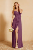 Spaghetti Straps Backless Chiffon Bridesmaid Dress Ruched Pleated Formal Evening Dresses Gowns