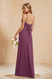 Spaghetti Straps Backless Chiffon Bridesmaid Dress Ruched Pleated Formal Evening Dresses Gowns