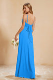 Spaghetti Straps Backless Chiffon Bridesmaid Dress Ruched Pleated Formal Evening Dresses Gowns