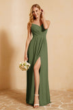 Spaghetti Straps Backless Chiffon Bridesmaid Dress Ruched Pleated Formal Evening Dresses Gowns