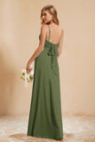 Spaghetti Straps Backless Chiffon Bridesmaid Dress Ruched Pleated Formal Evening Dresses Gowns