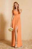 Spaghetti Straps Backless Chiffon Bridesmaid Dress Ruched Pleated Formal Evening Dresses Gowns