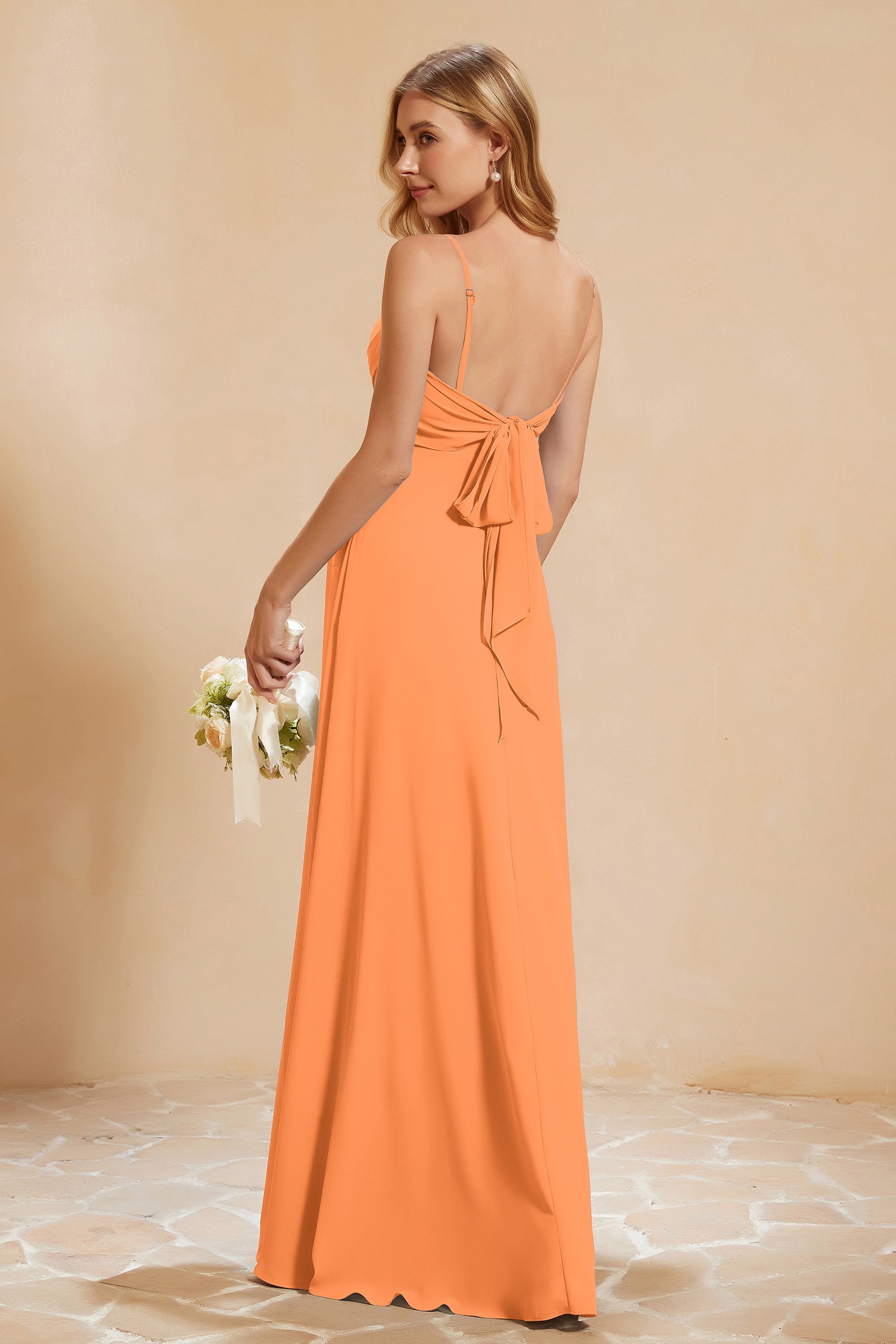 Spaghetti Straps Backless Chiffon Bridesmaid Dress Ruched Pleated Formal Evening Dresses Gowns